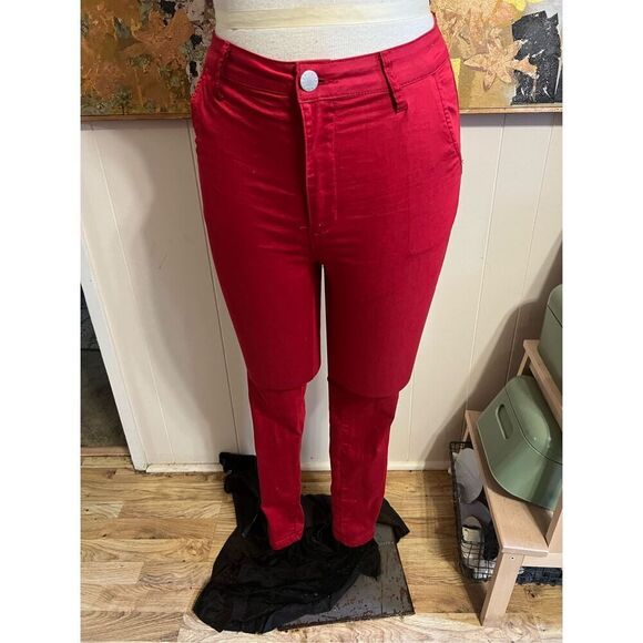 BRIGHT Red VIP Junior Uber Skinny Stretch High Waisted Jeans Size 11/12 - Picture 1 of 4